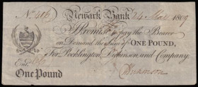 Newark Bank One Pound dated 24 March 1809 No.406 for Pocklington, Dickinson and Company (Outing 1488i) VF with some pinholes
Estimate: GBP 25 - 50