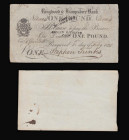 Ringwood and Hampshire Bank One Pound, with reverse design, 1st July 1821 Stephen Tunks, (Outing 1788b) Fine with some pinholes and two stamps FIRST D...