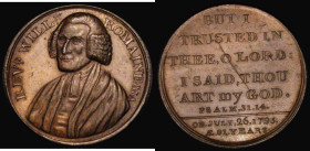 Penny 18th Century Middlesex 1795 Political and Social series Obverse: Three-quarter bust to left REVD. WILLIAM ROMAINE .M.A Reverse: BUT I / TRUSTED ...