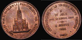 Argentina Medal Inauguration of the Church of Saint Domingo 1896 , July 9th, 38mm diameter in copper, Obverse: View of the church, COSTEADA POR EL PUE...