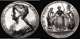 Coronation of Caroline 1727 34mm diameter in silver by J.Croker, Eimer 512, The official Coronation issue Obverse: Bust Left CAROLINA. D.G.MAG.BR.FR.E...
