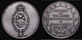 Edward VIII medallion as Prince of Wales - Maori Rugby Team Visit 1927, 51mm diameter in silver by Elkington & Co. Obverse: Crown surmounting crest an...