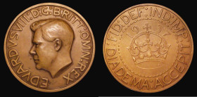 Edward VIII proposed Coronation Medal 1937 Vienna Mint, 60mm diameter in bronze, matt finish, by Josef Tautenhayn, Obverse: Bareheaded Effigy left, ED...