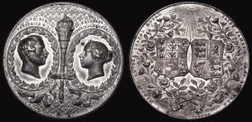 Marriage of the Princess Royal and Prince Frederick William of Russia 42mm diameter in white metal by Messrs. Pinches. Obverse: Heads of Prince Freder...