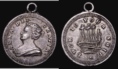 Naval Interest - Sailor's Good Luck Charm, 15mm diameter in silver, 1.19 grammes, Obverse: Bust of Queen Anne left ANNA . DEI . GRATIA, Reverse: Three...