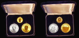 Rhodesia Independence Anniversary 1967 Ian Smith Metapos Gold and Silver three coin set by Heritage Pendant Company Bulawo 2 large crown sized medals ...