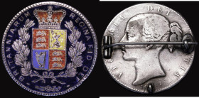 Enamelled Crown Victoria Young Head 1845, the reverse enamelled in three colours, good workmanship, Note: the date obscured by mounting on the reverse...