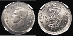 Mint Error - Mis-Strike Shilling 1948 English ESC 1474, Bull 4183 struck off-centre with about 1mm blank flan from 5 to 10 o'clock, causing a raised l...