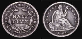 USA Half Dime 1838 Liberty seated, with stars, Breen 3010, Fine with two heavier contact marks on the second E of STATES with show correspondingly on ...