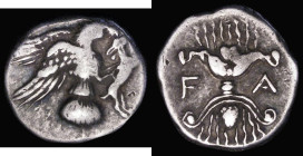 Ancient Greece Olympia - Elis, Silver Drachm (244-208BC) 134th to 143rd Olympiad, Obverse: Eagle flying right, tearing at hare with talons, Reverse: T...