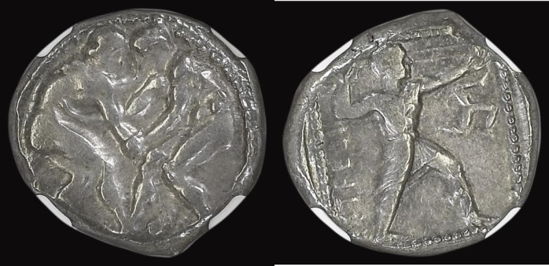 Ancient Greece, Aspendos, Pamphylia Silver Stater, (c.380-325BC) Obverse: Two wr...