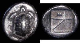 Ancient Greece, Islands off Attica, Aegina, Drachm, (c.350-338BC) Obverse: Land Tortoise with segmented shell, Reverse: Large incuse square of skew pa...