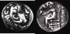 Ancient Greece, Macedonia, Drachm, Alexander the Great (336-323BC) Obverse: Head right wearing lion-skin head-dress, Reverse: Zeus seated left, right ...