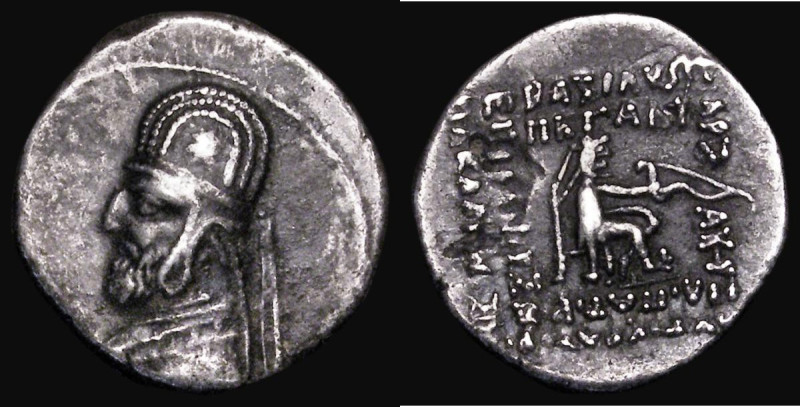 Kings of Parthia, Mithradates II (121-91BC) Drachm, Obverse: Bust left, Reverse:...