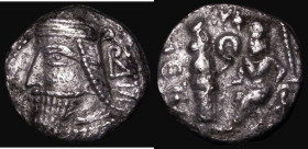 Parthian Empire, Persia, Tetradrachm Vologases IV of Parthia (c.152AD) Seleucia Mint, Obverse: Bust left with long beard, ear-ring and tiara, B in rig...