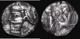 Parthian Empire, Persia, Tetradrachm Vologases IV of Parthia (c.200AD) Seleucia Mint, Obverse: Bust left with long tapered beard, B in right field, Re...