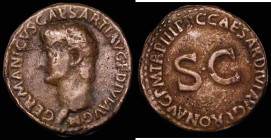 Roman Ae As. Germanicus (struck under Caligula) 39-40AD, Obverse: Bare head left GERMANICVS CAESAR TI AVG F DIVI AVG N, Reverse: Large SC, C CAESAR DI...