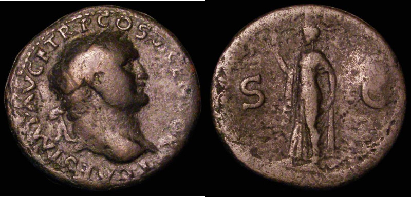 Roman Ae As. Titus (77-78AD) Lyons Mint. Obverse: Laureate head right T CAES IMP...