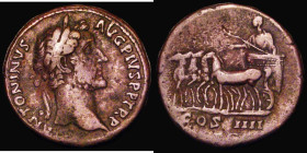 Roman Ae Sestertius Antoninus Pius (146AD) Obverse: Bust right, laureate, ANTONINVS AVG PIVS PP TR P, Reverse: Antoninus droving slow quadriga left, h...