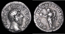 Roman Denarius Lucius Verus (161-162AD) Obverse: Bare head right, IMP L VERVS AVG, Reverse: Providentia standing left holding globe and cornucopiae, R...