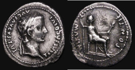Roman Denarius Tiberius 'Tribute Penny' Lugdunum Mint, Obverse bust right, laureate, TI CAESAR DIVI AVG F AVGVSTVS, Reverse: Livia (as Pax) seated rig...