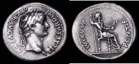 Roman Denarius Tiberius 'Tribute Penny' Lyons Mint, Obverse bust right, laureate, TI CAESAR DIVI AVG AVGVSTVS, Reverse: Livia (as Pax) seated right, h...