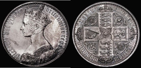 Crown 1847 Gothic Plain edge with N over inverted N in UNITA, ESC 291, Bull 2577 EF with some edge nicks, the obverse with some hairlines and a scratc...