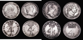 Maundy Fourpences (4) 1780 ESC 1915, Bull 2251, NEF/GVF with some old scratches, 1784 ESC 1916, Bull 2252 VF with dark toning in places, 1800 ESC 2421...
