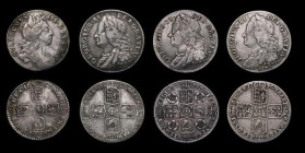 Sixpences (4) 1697 First Bust, Small Crowns, Later Harp, ESC 1552, Bull 1219, Fine or better for wear with an old scratch on the obverse, 1745 Roses E...