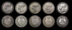 Sixpences (5) 1858 with last 8 double struck ESC 1706, Bull 3200 Good Fine, toned, 1866 ESC 1715, Bull 3213, Davies 1069, Die Number 44 Fine/Good Fine...