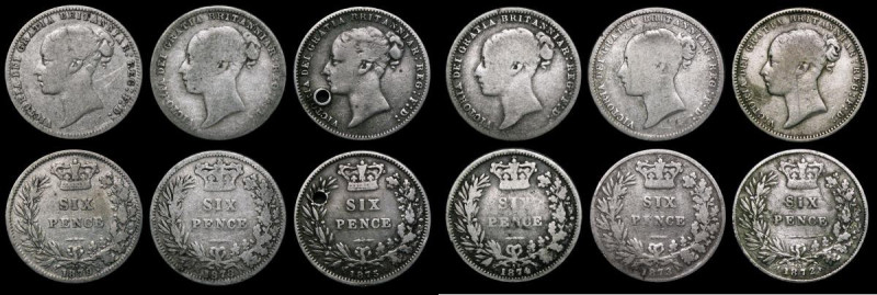 Sixpences (6) 1872 ESC 1726, Bull 3226, Die Number 63 VG, 1873 ESC 1727, Bull 32...