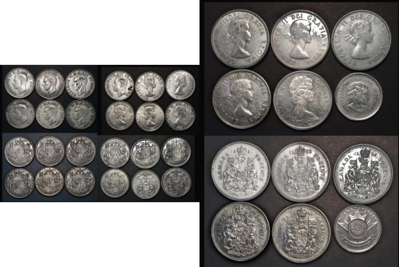 Canada 50 Cents (17) 1940 Near Fine/Fine, 1941 NVF/VF, 1942 Fine, 1944 About Fin...