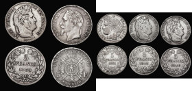 France Five Francs (5) 1838A Paris Mint KM#749.1 Near Fine, 1840B Rouen Mint KM#749.2 Fine with an edge bruise, 1843W Lille Mint KM#749.13 the 3 overs...