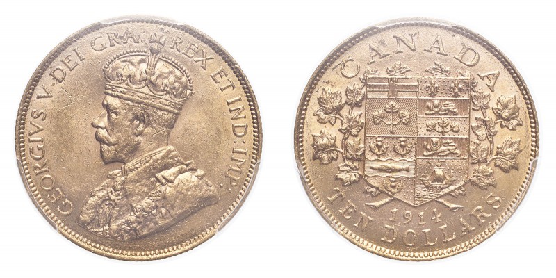 CANADA. George V, 1910-36. Gold 10 Dollars 1914, Ottawa. 16.72 g. Calendar year ...