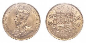 CANADA. George V, 1910-36. Gold 10 Dollars 1914, Ottawa. 16.72 g. Calendar year mintage 140,068. KM-27. In US plastic holder, graded PCGS MS61, certif...