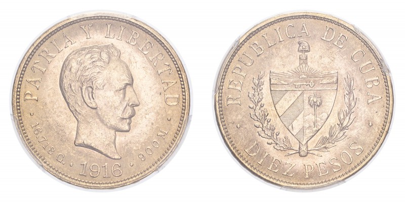 CUBA. Republic, 1902-59. Gold 10 Pesos 1916, 16.72 g. Calendar year mintage 1,16...
