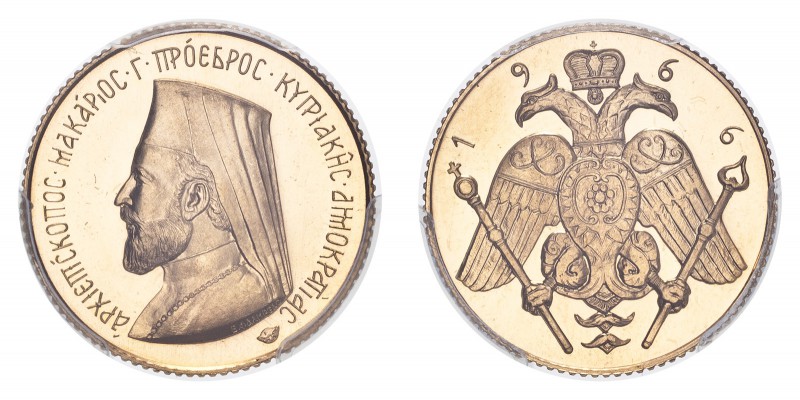 CYPRUS. Archbishop Makarios. Gold Pound 1966, 7.99 g. KM-X# M4. Medallic soverei...