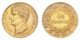 FRANCE: CONSULATE, 1799-1804. Napoleon, first consul, 1799-1804. Gold 40 Francs An 12-A (1803/04), Paris. 12.9 g. Calendar year mintage 253,406. KM# 6...
