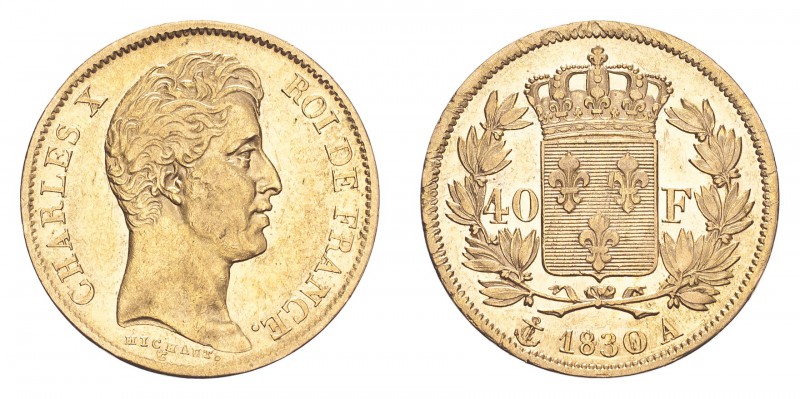 FRANCE. Charles X, 1824-30. Gold 40 Francs 1830-A, Paris. 12.84 g. KM-721.1. Ext...