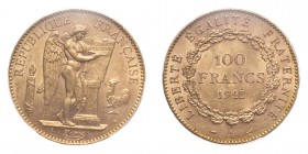 FRANCE. Third Republic, 1870-1940. Gold 100 Francs 1912-A, Paris. 32.26 g. Gad-1137a; F-553. In US plastic holder, graded PCGS MS62, certification num...