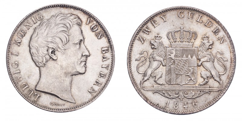 GERMANY: BAVARIA. Ludwig I, 1825-48. 2 Gulden 1846, Munich. 21.18 g. Calendar ye...