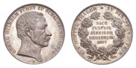 GERMANY: SCHAUMBURG-LIPPE. George Wilhelm, 1807-60. 2 Taler / Doppeltaler 1857-B, Hannover. 37.04 g. Calendar year mintage 2,000. J.7. Struck to comme...