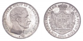 GERMANY: SCHAUMBURG-LIPPE. George Wilhelm, 1807-60. Taler 1860-B, Hannover. 18.52 g. Calendar year mintage 8,356. J.15. Prooflike; highly reflective f...