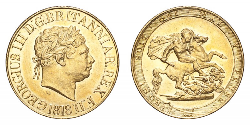 GREAT BRITAIN. George III, 1760-1820. Gold Sovereign 1818, London. 7.97 g. S-378...