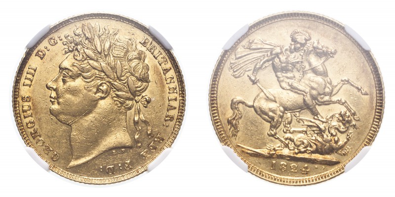 GREAT BRITAIN. George IV, 1820-30. Gold Sovereign 1824, London. 7.99 g. S-3800. ...
