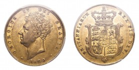 GREAT BRITAIN. George IV, 1820-30. Gold Sovereign 1829, London. 7.99 g. S-3801. In US plastic holder, graded PCGS AU50, certification number 84644689.