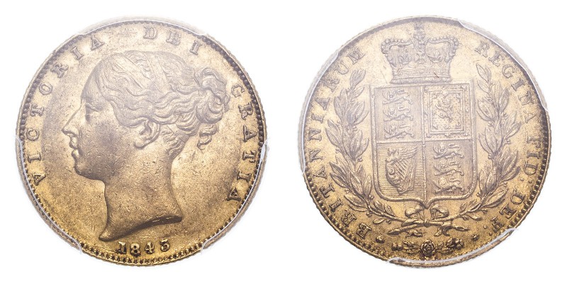GREAT BRITAIN. Victoria, 1837-1901. Gold Sovereign 1843, London. Shield. 7.99 g....