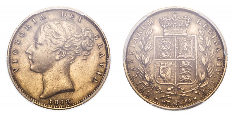 GREAT BRITAIN. Victoria, 1837-1901. Gold Sovereign 1848, London. Shield. 7.99 g....