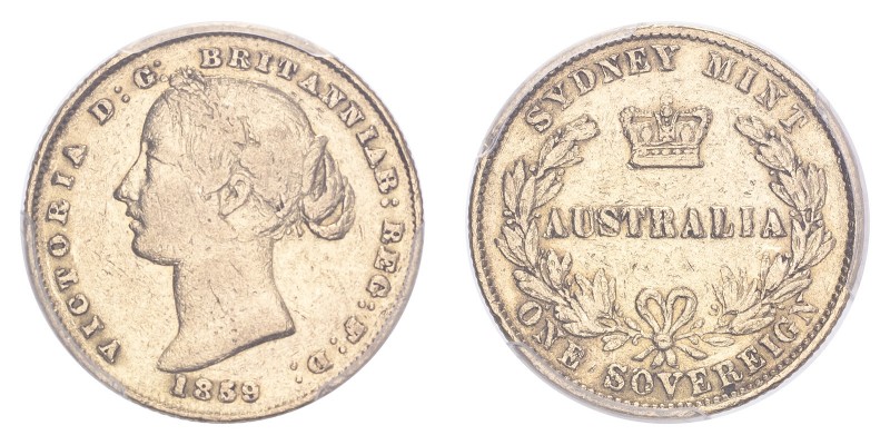 AUSTRALIA. Victoria, 1837-1901. Gold Sovereign 1859, Sydney. 7.99 g. Calendar ye...