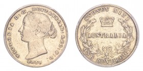 AUSTRALIA. Victoria, 1837-1901. Gold Sovereign 1859, Sydney. 7.99 g. Calendar year mintage 1,050,500. KM-4. In US plastic holder, graded PCGS XF40, ce...